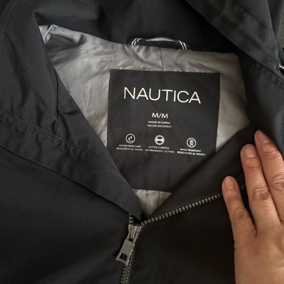 Nautica Mens Black Hooded Water-Resistant Jacket With Full-Zip Closure Size M/M - Picture 4 of 4
